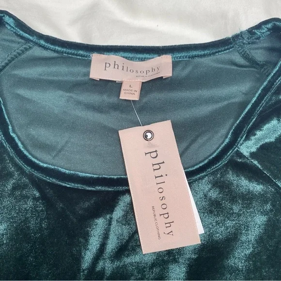 NWT Philosophy velour velvet long sleeve blouse emerald green Sz L - Picture 5 of 6